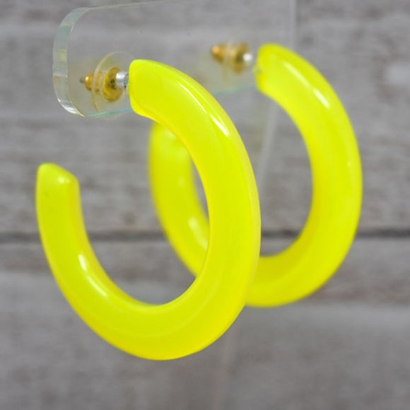 1.75" Retro Translucent Neon Yellow Hoop Earrings - Picture 10 of 11